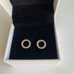 Pandora Sparkling Circle Stud Earrings 14k rose gold plating